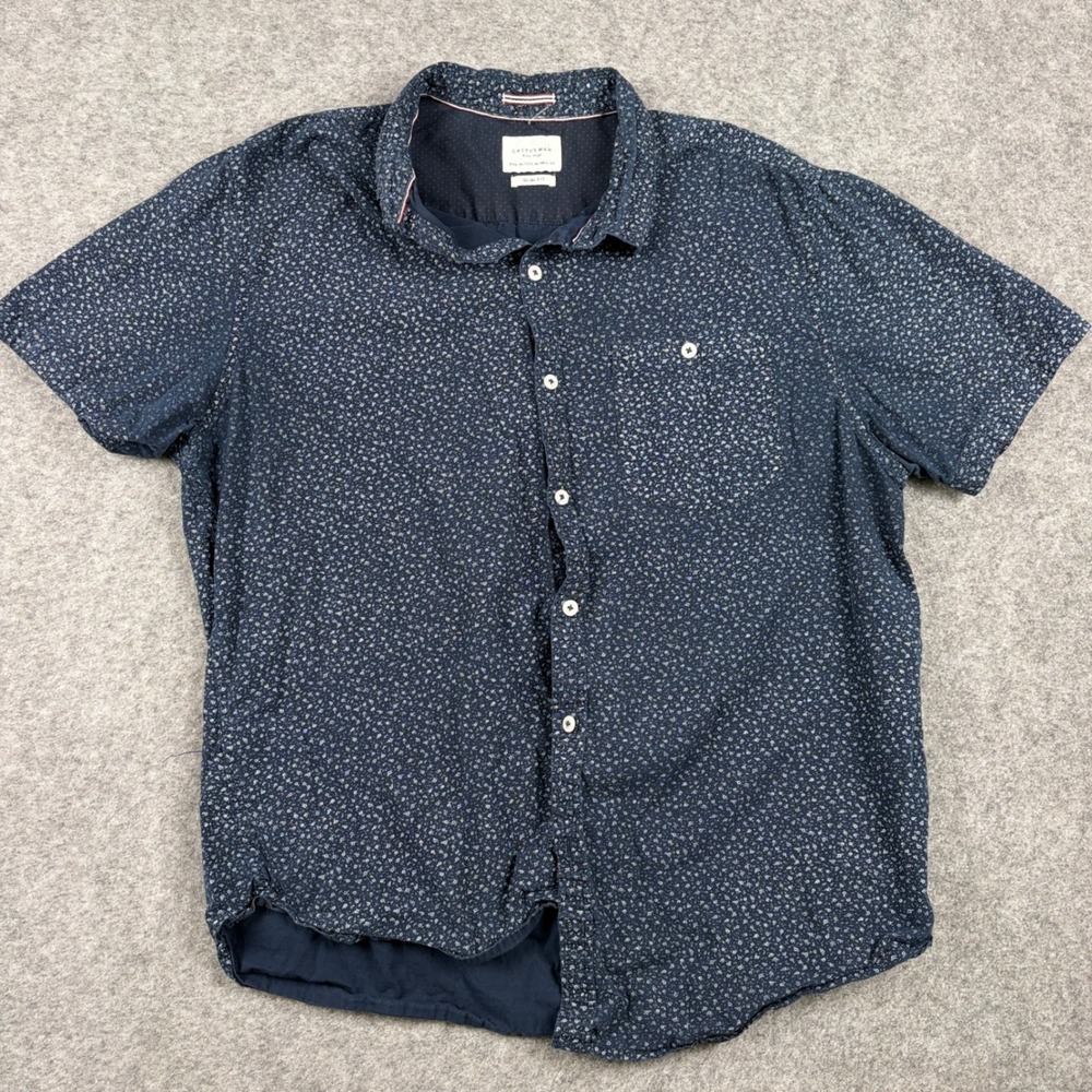 Cactus Man Button Down Shirt Mens XL Navy Blue Floral‎ Slim Fit Short Sleeve